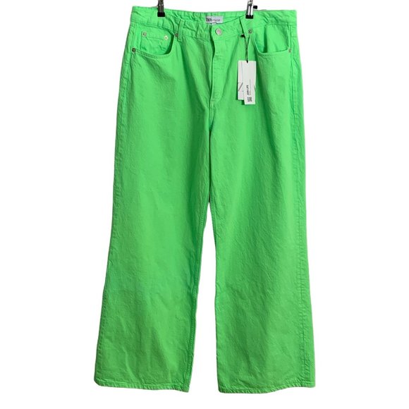 Zara Jeans Nwt Zara Neon Green Super Wide Leg Jeans 4 Y2k Poshmark